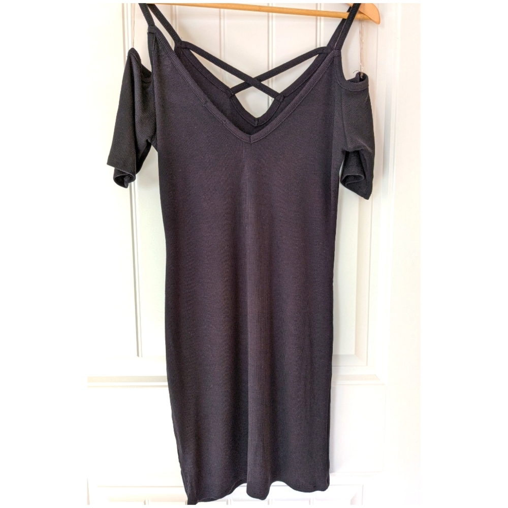 Heart and Hips Bodycon Midi Dress Sleeves Black Sz M